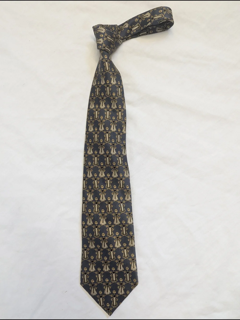 Lanvin Gray Tie with Gold Motif